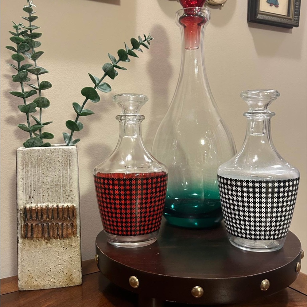 Vintage MCM French Luminarc Verrerie Cristallerie D'Arques Gingham Decanters